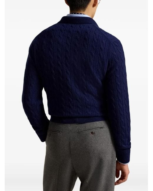 Polo Ralph Lauren Blue Cable-Knit Polo-Collar Sweater for men