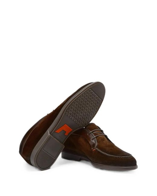 Santoni Brown Suede-Leather Panels Ankle Boots for men