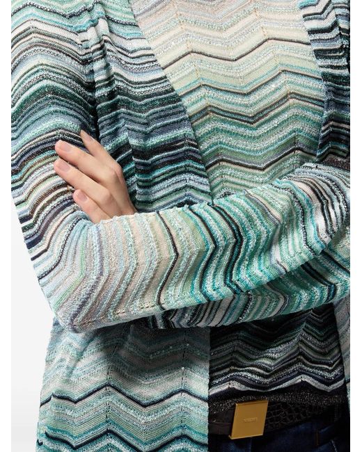 Missoni Green Cardigan Long À Chevrons