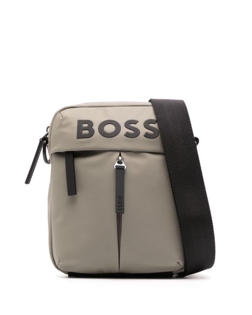メンズ Boss Logo-appliqué Messenger Bag Gray