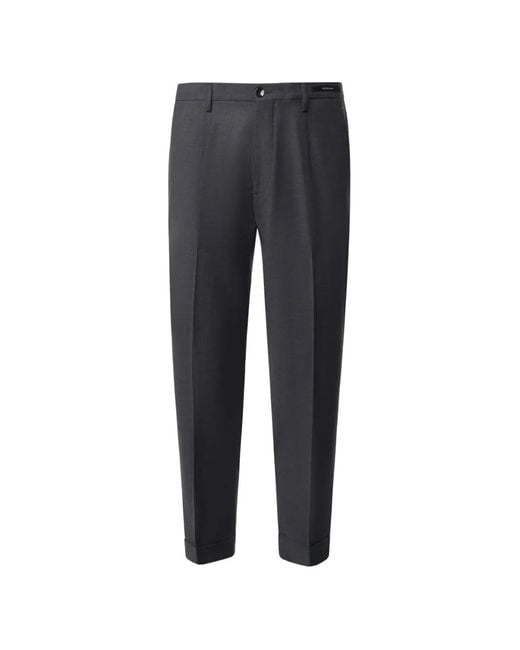 Michael Coal Blue Pleated-Detail Turn-Up Trousers for men