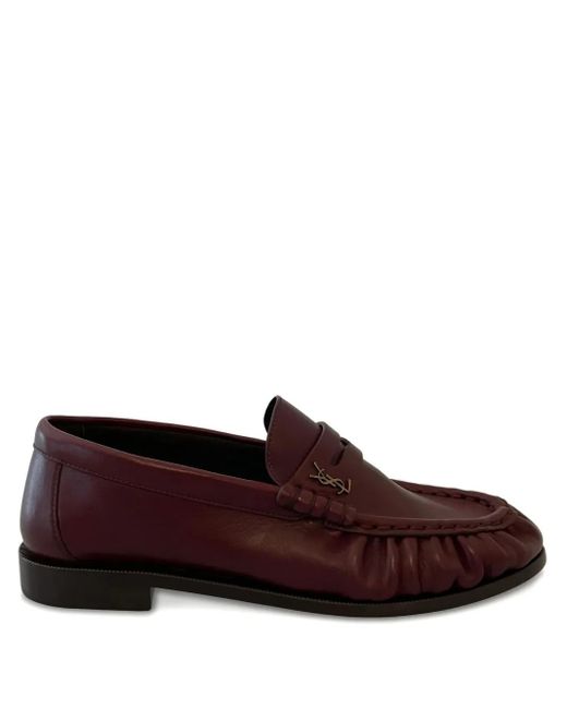 Saint Laurent Brown Logo-Plaque Pleated-Effect Loafers