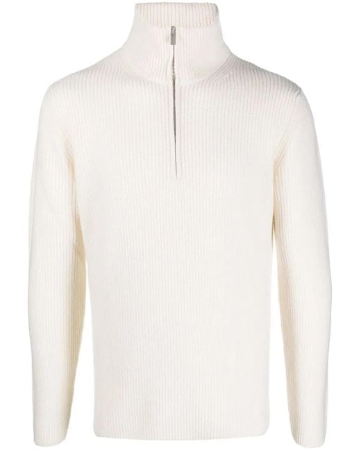 Dell'Oglio White Stand-Collar Half-Zip Jumper for men