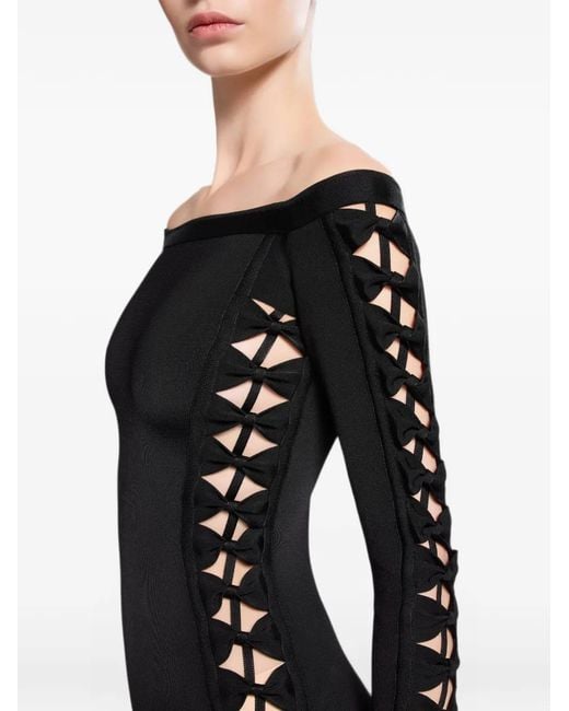 Elie Saab Black Bow-Detail Off-Shoulder Maxi Dress