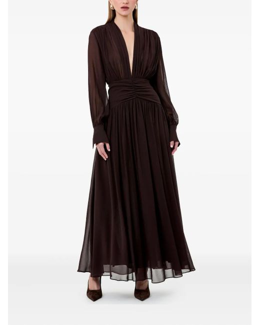 Nicholas Purple Jocelyn V-Neck Gathered Maxi Dress