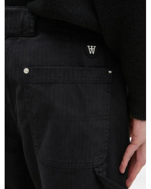 WOOD WOOD Black Rivet-Detail Straight Trousers for men