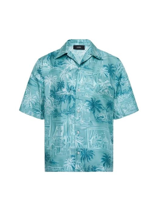 Amiri Blue Button-Down Bowling Shirt for men