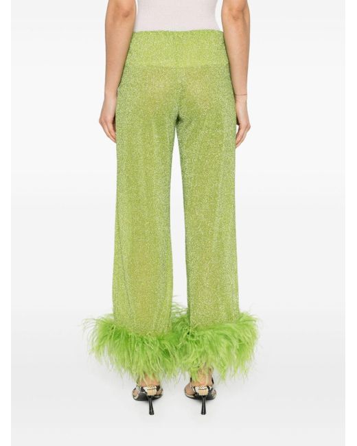 Oseree Green Lumiere Feather-trim Trousers
