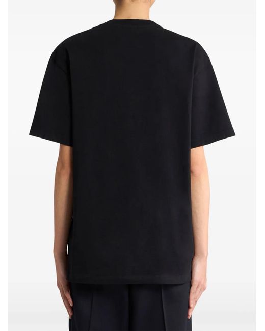 Etro Black Cotton T-Shirt With Logo Embroidery And Feather Print