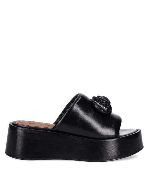 Kurt Geiger Black Leather Platform Slides
