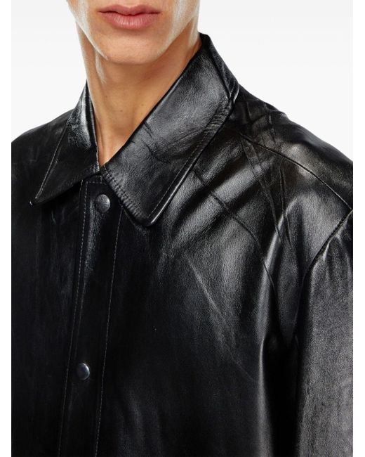 DIESEL Black L-Cordier Panelled Leather Jacket for men