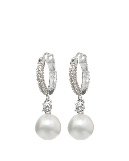 Self-Portrait White Crystal-Embellished Faux-Pearl Earrings