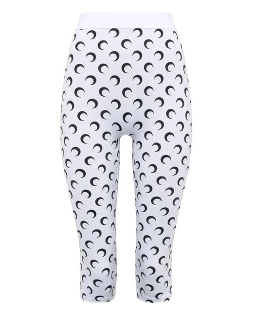 MARINE SERRE White Moon-Printed Capri Jersey Trousers