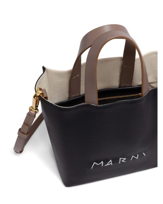 Marni Black Leather Museo Mini Bag With Mending Embroidery
