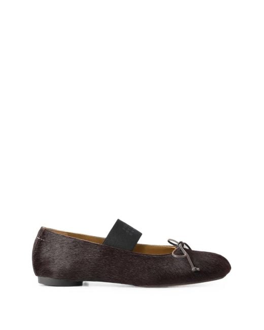 MM6 by Maison Margiela White Calf-Hair Bow-Detail Ballet Flats