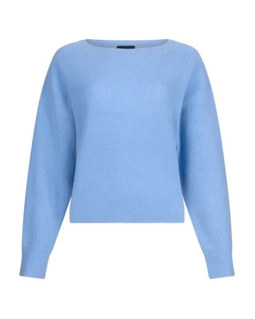Liu Jo Blue Ribbed Boat-Neck Sweater
