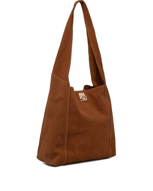 Twinset Brown Large Ventotene Suede Clasp Tote Bag