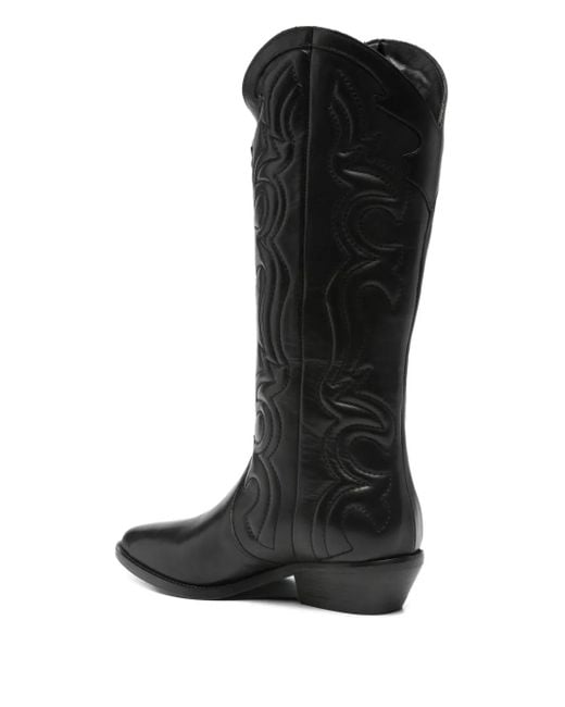 Julie Dee Black 35Mm Leather Cowboy Boots