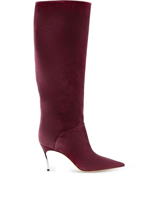 Casadei Red 80Mm Pointed-Toe Suede Boots