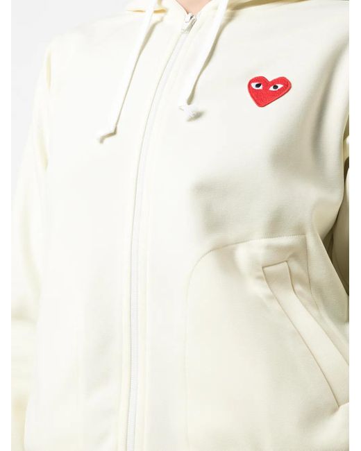 COMME DES GARÇONS PLAY White Heart-Patch Zip-Up Hoodie