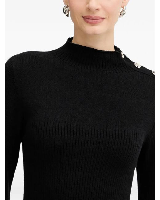 Morgan Black Button-Detail Ribbed Mini Dress