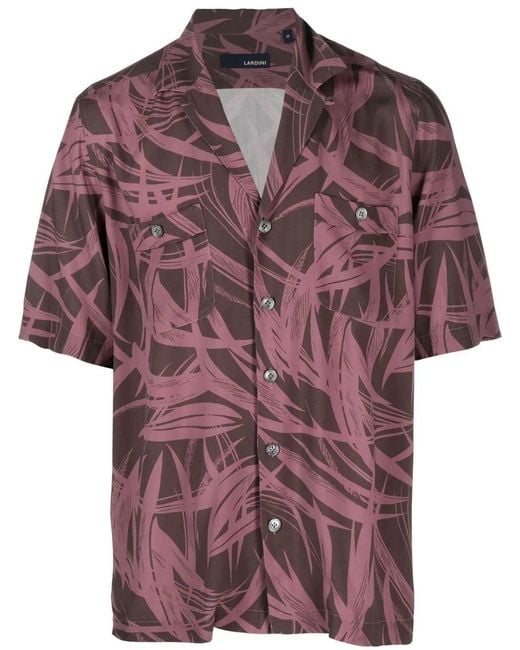 Lardini Purple Graphic-Print Short-Sleeve Shirt for men