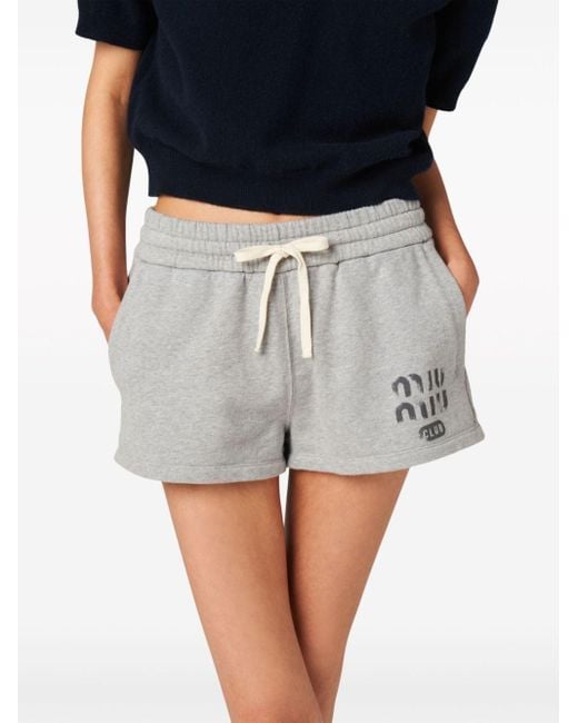 Miu Miu Gray Logo-print Sweat Shorts