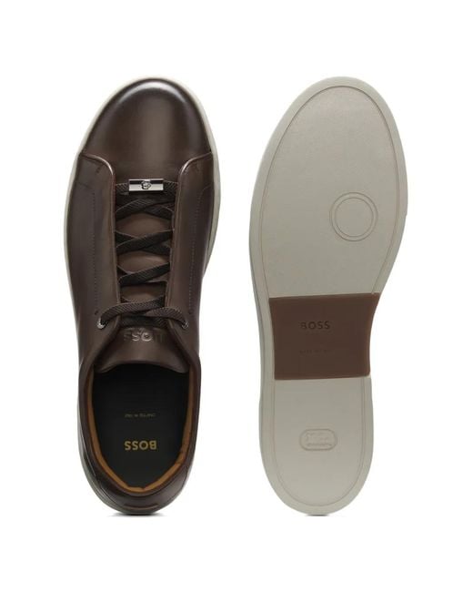 Boss Brown Gary Brushed Leather Sneakers for men