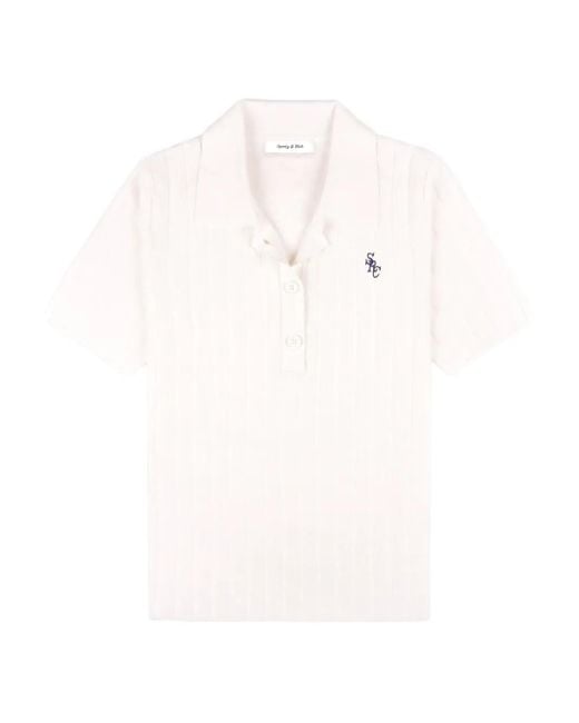 Sporty & Rich White Src Ribbed Logo Polo Top