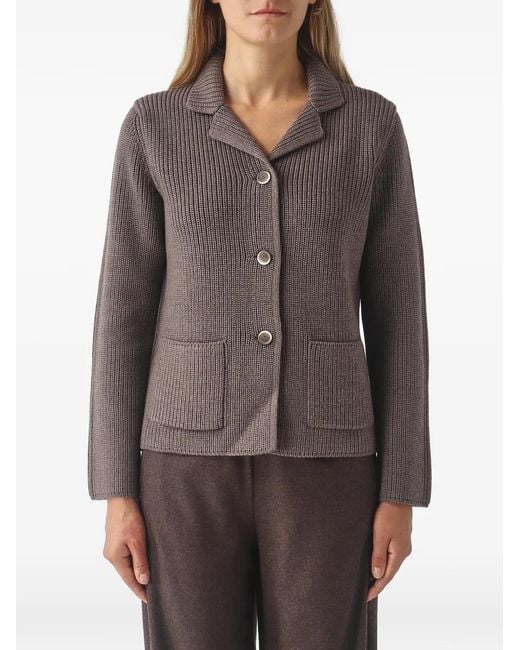 Gran Sasso Brown Ribbed-Knit Patch-Pocket Jacket