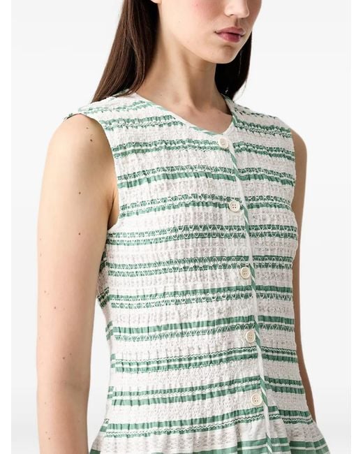 Stine Goya Green Smocked Striped Mini Dress