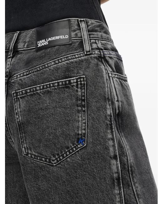 Karl Lagerfeld Gray Acid-Wash Wide-Leg Jeans