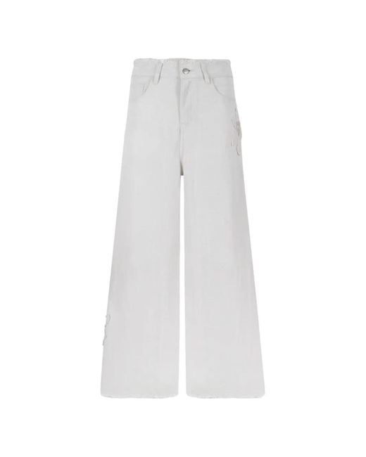 Hui Milano White Sequin-Embellished Frayed-Edge Jeans