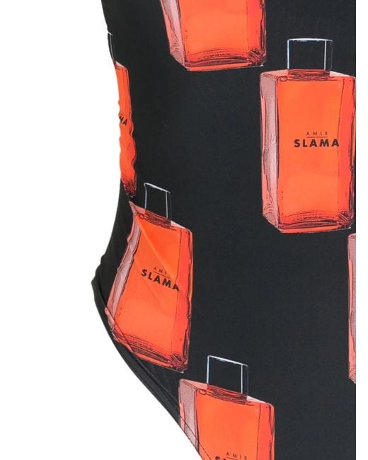 Amir Slama Orange Graphic Logo-Print Swimsuit
