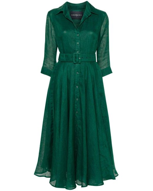 Samantha Sung Green Aster Linen Midi Dress