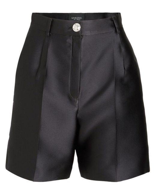 Giambattista Valli Black Pleated Silk-satin Tailored Shorts
