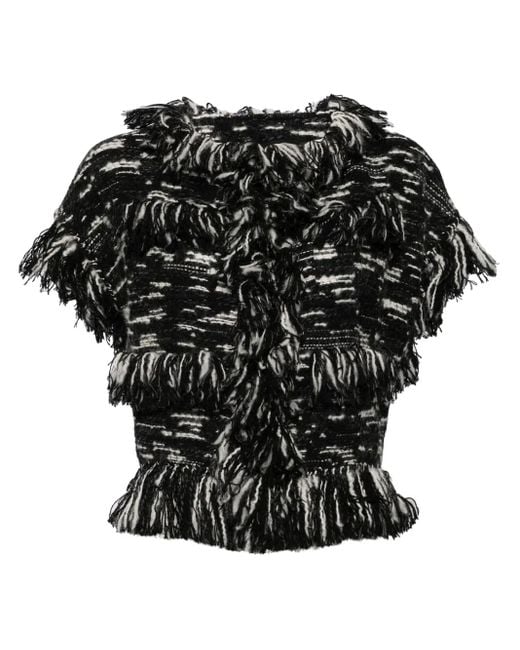 Sacai Black Fringed-Edge Knitted Jacket