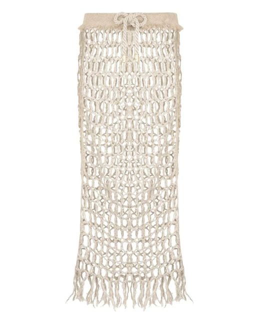 Roberto Cavalli Natural Crochet-Knit Skirt