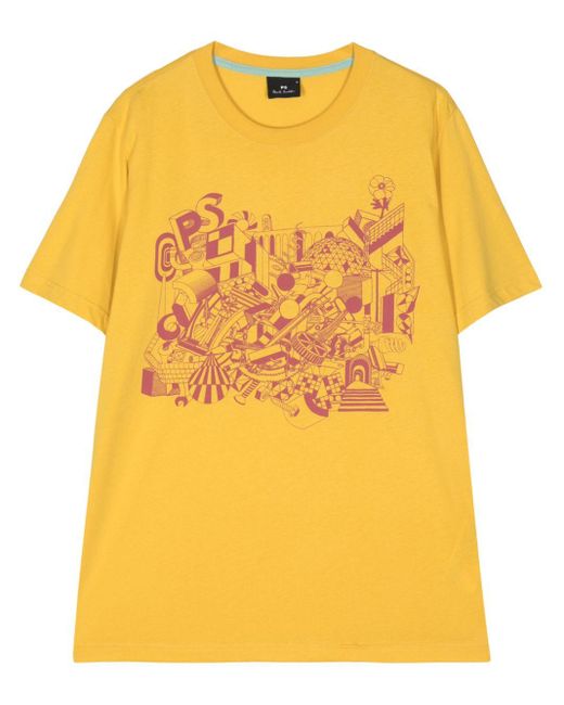 PS by Paul Smith T-Shirt aus Bio-Baumwolle mit Print in Yellow für Herren