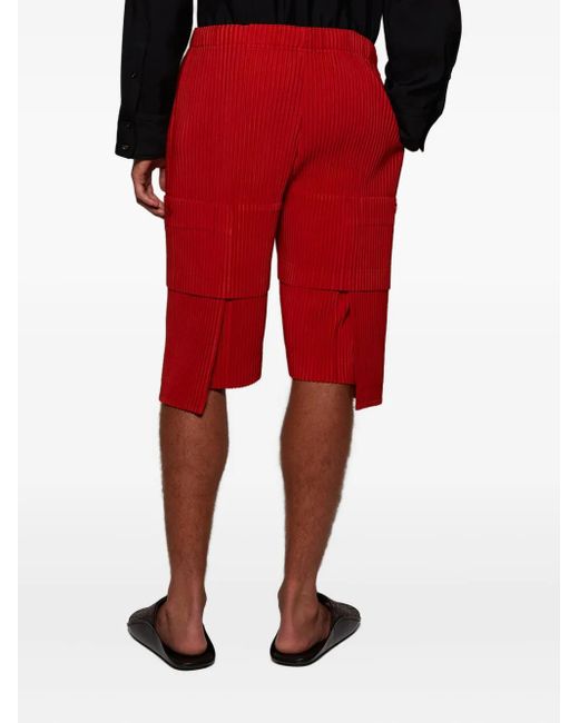 Issey Miyake Red Pleated Cargo-Pocket Shorts for men