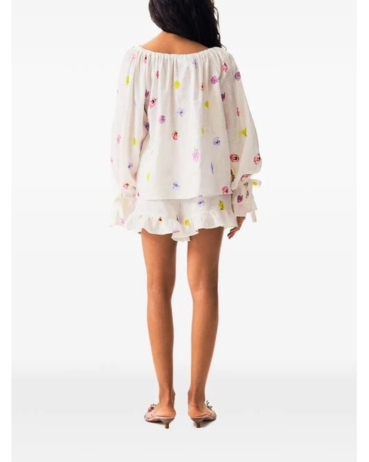 Sleeper Natural Floral-Print Ruffled Shorts