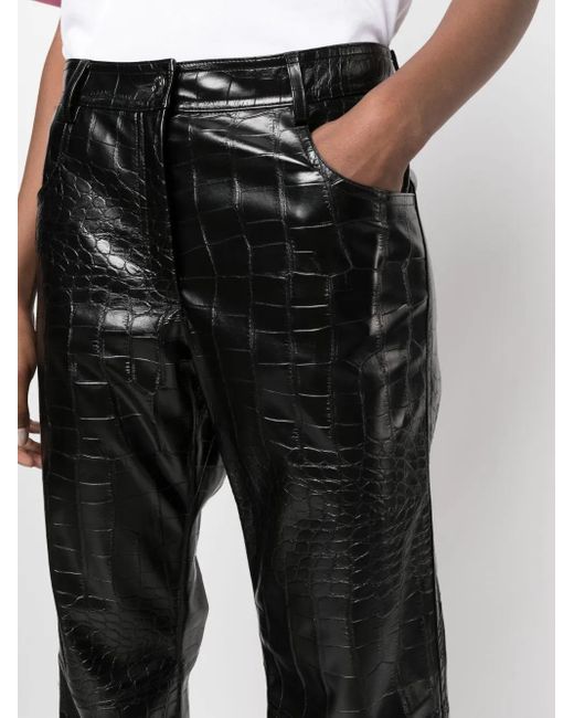 MSGM Black Embossed-Crocodile Straight-Leg Trousers