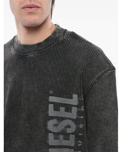 DIESEL Black Logo-Print Waffle-Knit Sweatshirt for men