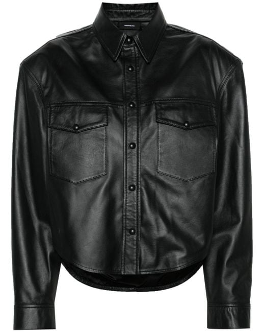 Giacca-camicia in pelle con spalline imbottite di Wardrobe NYC in Black