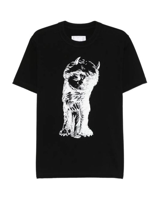 Sacai Black Graphic-Print Cotton T-Shirt for men