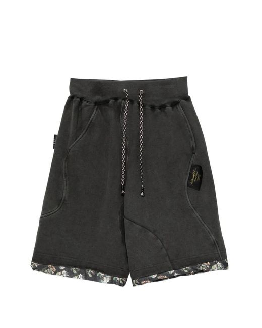 Undercover Black Floral-Trim Drawstring Sweat Shorts for men