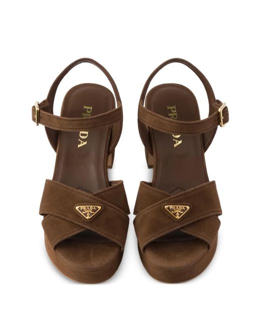 Prada Brown Suede Platform Sandals