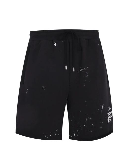 DOMREBEL Black Paint-Splatter Logo-Print Shorts for men