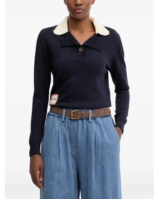 Stine Goya Blue Contrasting-Collar Polo Top