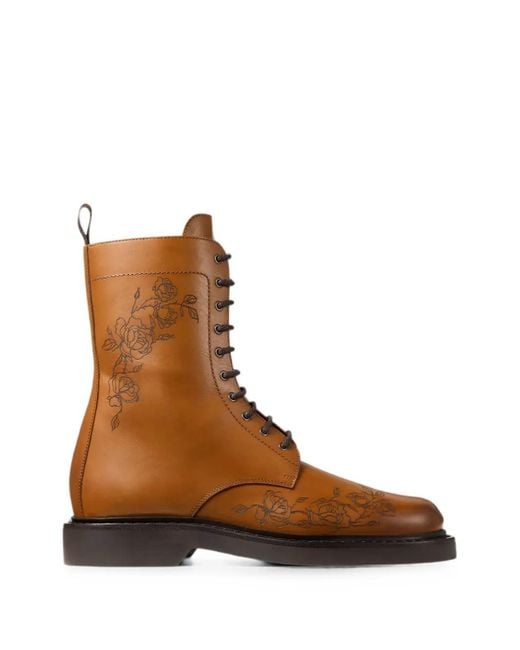 Jimmy Choo Brown Rowan Tan Waxed Calf Leather Derby Boots With Rose Motif for men